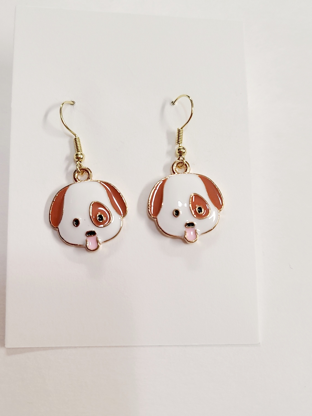 Cute Puppy Face Enamel Dangle Earrings - White & Brown